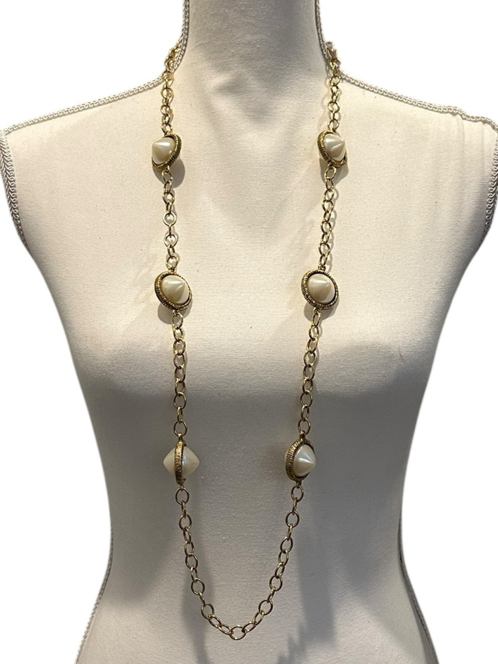 NWT Yochi Gold Long Link Necklace with Pearl-Like Accents